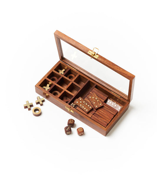 3-in-1 Spielset – Würfel, Domino & Tic Tac Toe aus handgefertigtem Holz